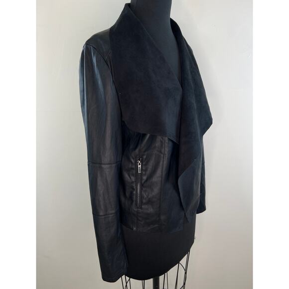 Bagatelle Black Long Sleeve Faux Leather Drape Open Womens Jacket Size L - Picture 2 of 9